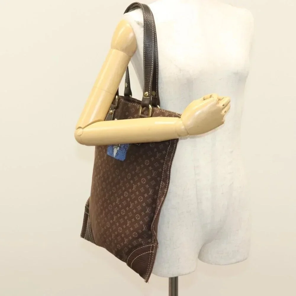 LOUIS VUITTON Monogram Mini Lin Tangier Tote Bag Brown Ebene M40023 Auth ep9437